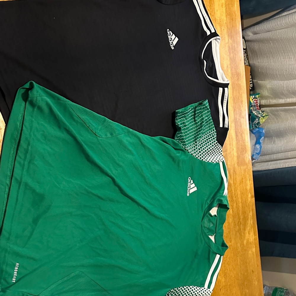 Adidas Black and Green Sports Tees
